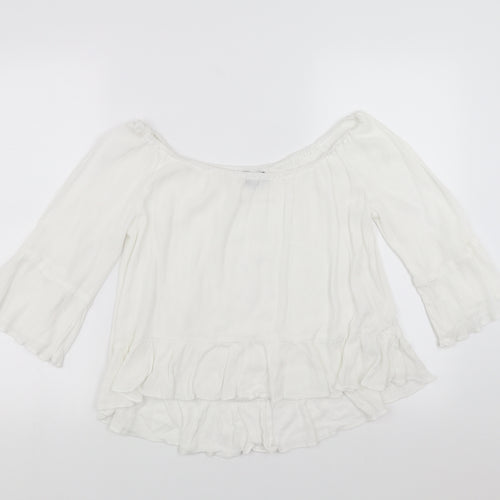 Topshop Womens White   Basic Blouse Size 12  - Ruffle Detail