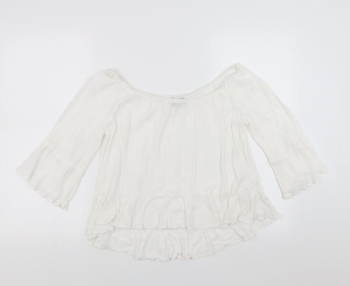 Topshop Womens White Basic Blouse Size 12 - Ruffle Detail