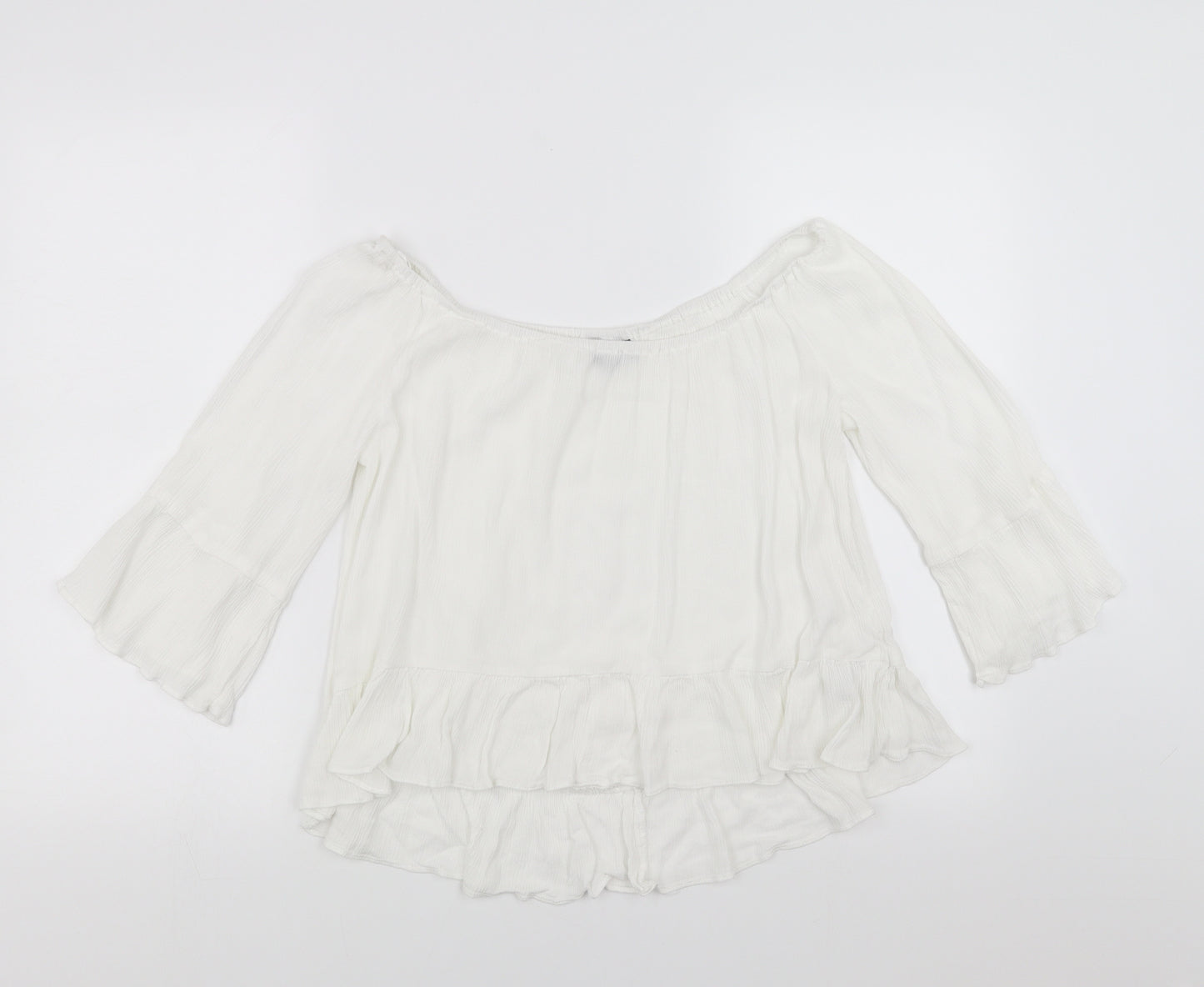 Topshop Womens White   Basic Blouse Size 12  - Ruffle Detail