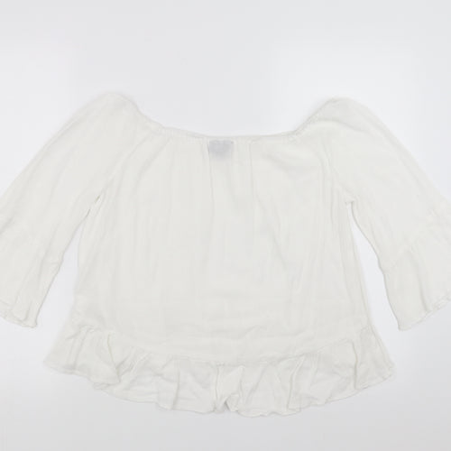 Topshop Womens White   Basic Blouse Size 12  - Ruffle Detail