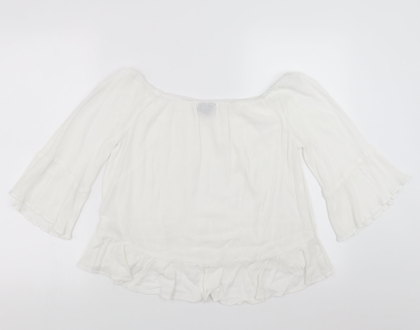 Topshop Womens White   Basic Blouse Size 12  - Ruffle Detail