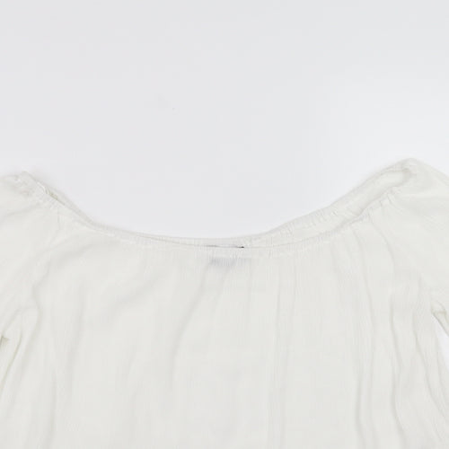Topshop Womens White   Basic Blouse Size 12  - Ruffle Detail