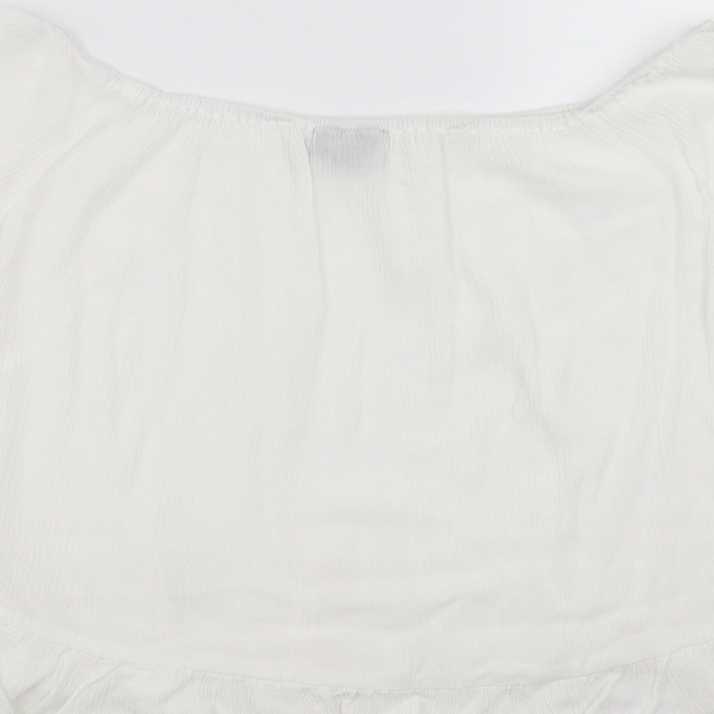 Topshop Womens White   Basic Blouse Size 12  - Ruffle Detail