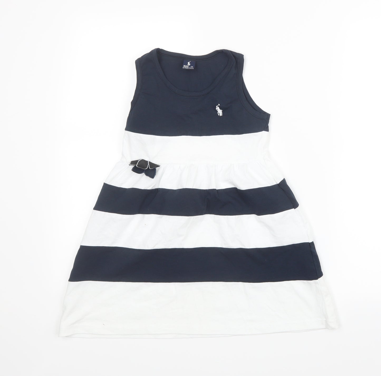 Polo Ralph Lauren Girls Blue Striped  Shirt Dress  Size 8 Years