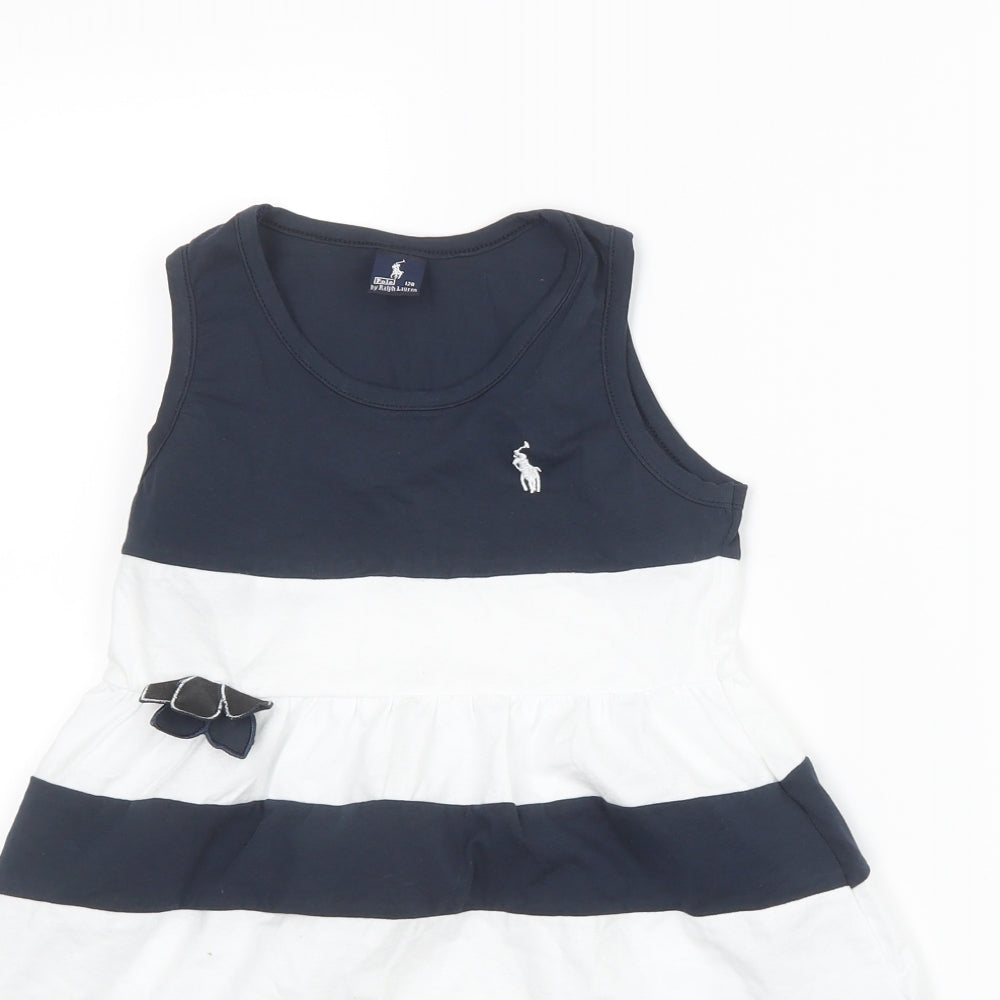 Polo Ralph Lauren Girls Blue Striped  Shirt Dress  Size 8 Years