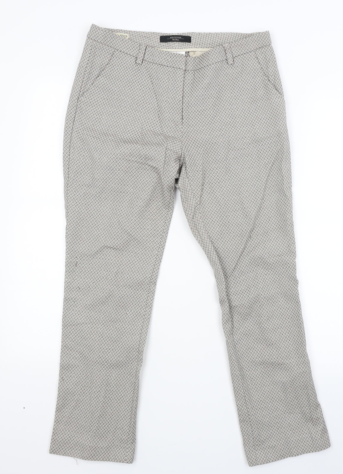 Max Mara Womens Beige Argyle/Diamond  Capri Trousers Size 8 L23 in