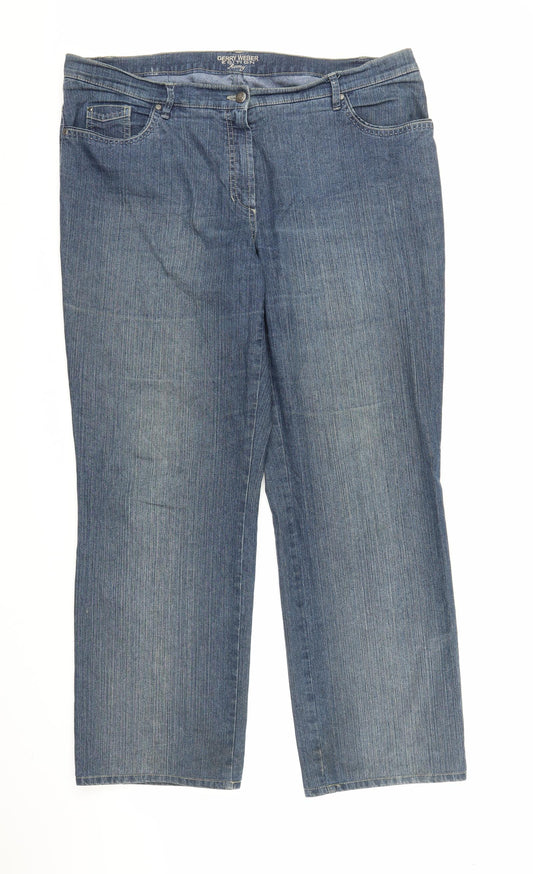 Front view of Gerry Weber women’s blue denim bootcut jeans, size UK 39, in, 28-inch leg