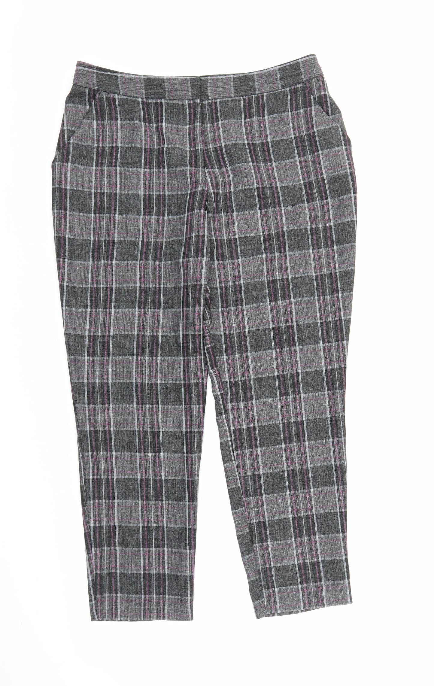 Dorothy Perkins Womens Grey Plaid  Carrot Trousers Size 12 L25 in