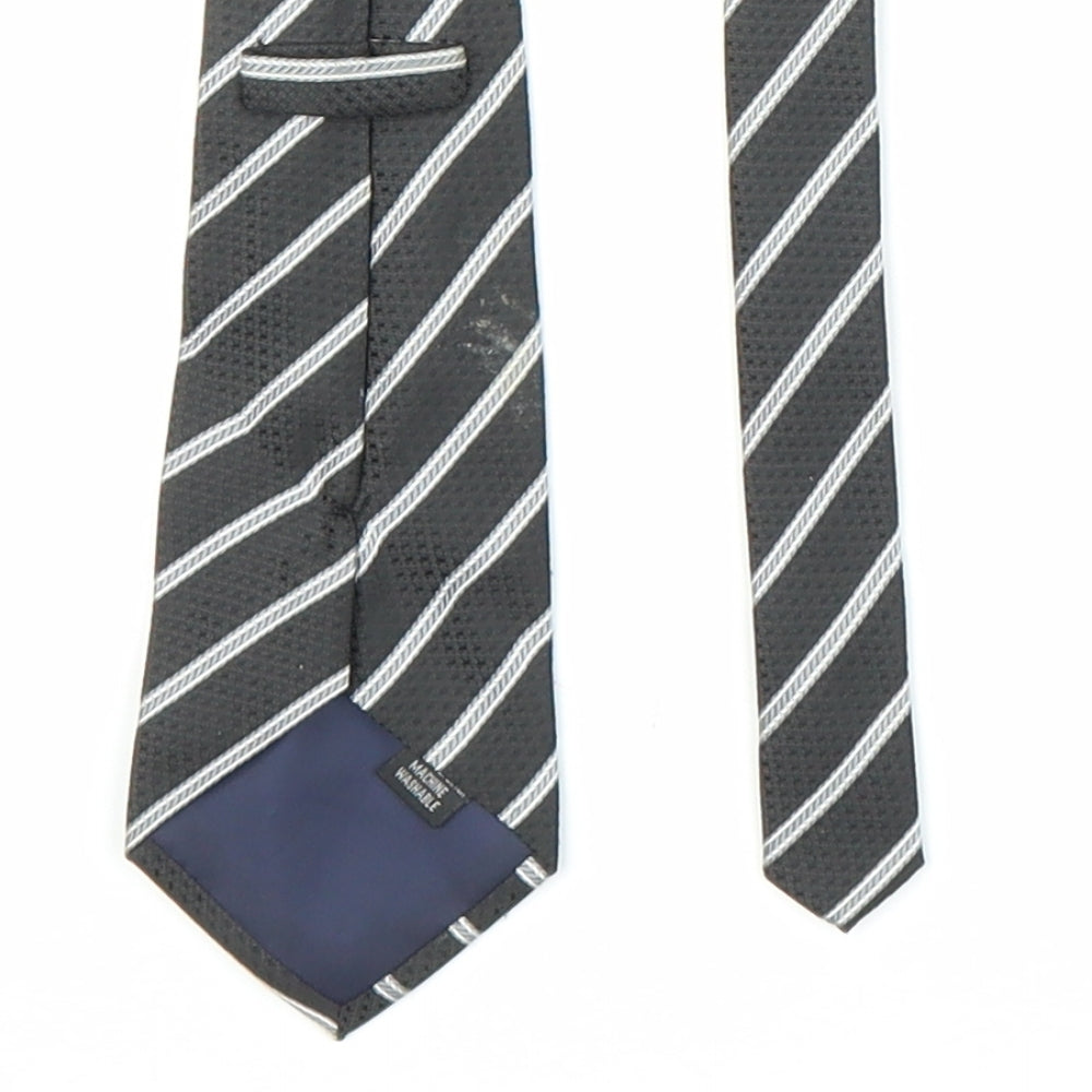 Preworn Mens Black Striped  Pointed Tie One Size