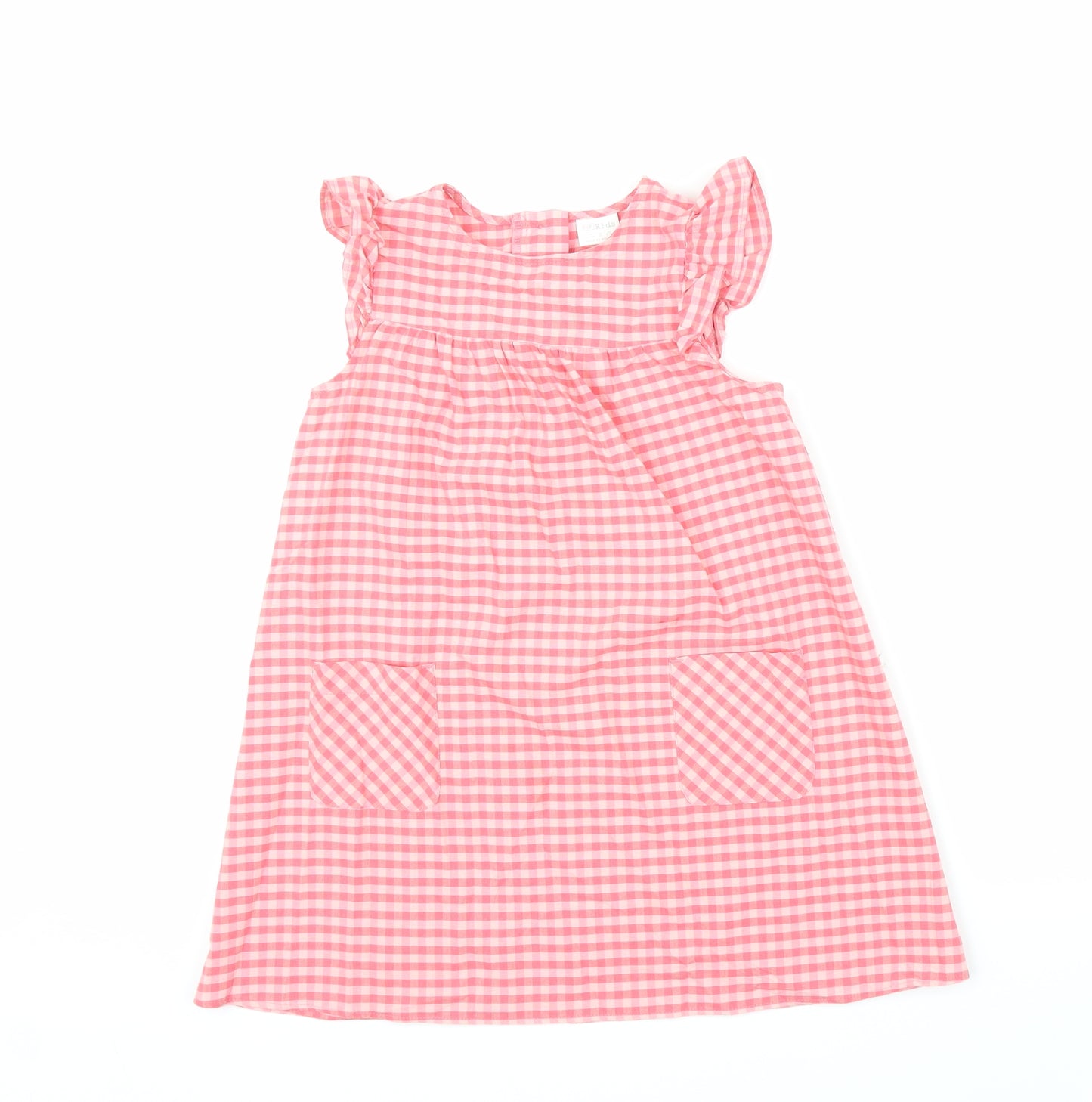 F&F Girls Pink Check  Pinafore/Dungaree Dress  Size 6-7 Years