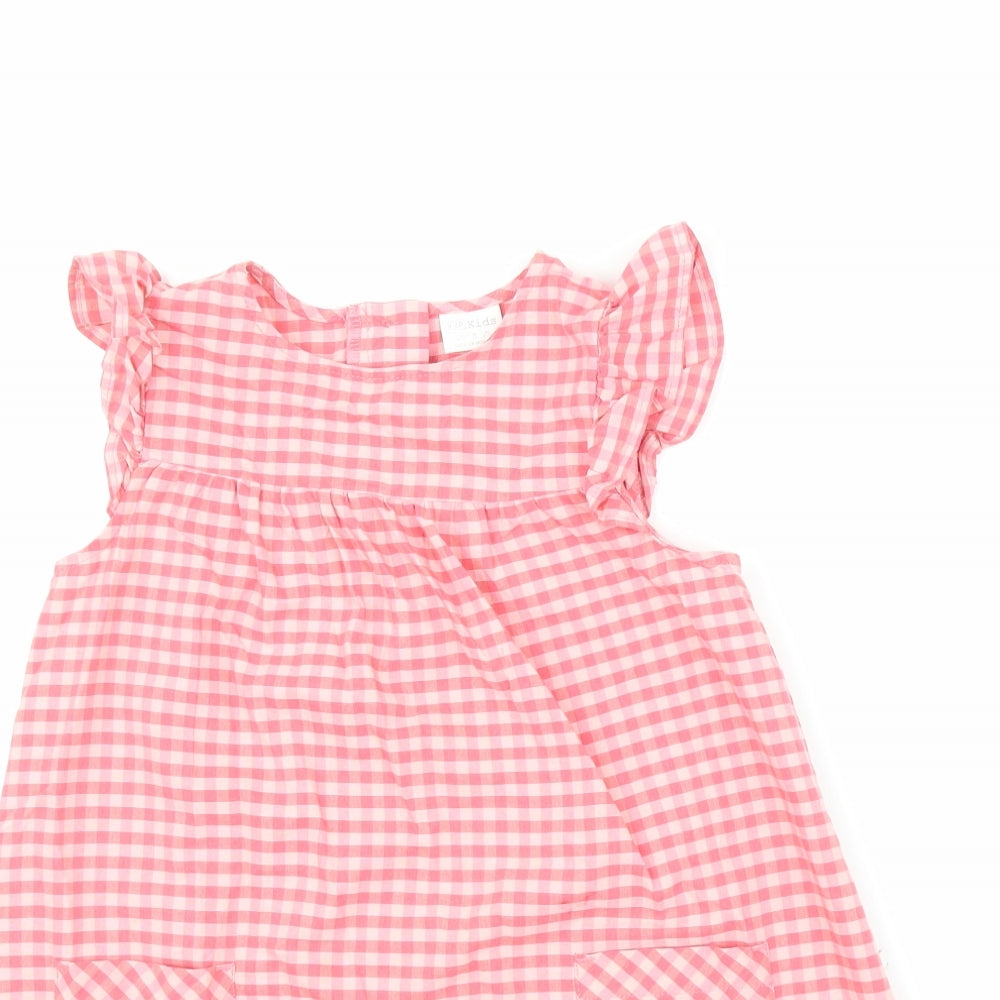 F&F Girls Pink Check  Pinafore/Dungaree Dress  Size 6-7 Years