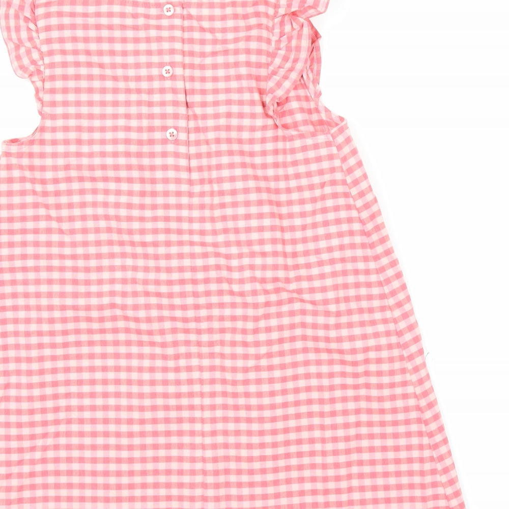 F&F Girls Pink Check  Pinafore/Dungaree Dress  Size 6-7 Years
