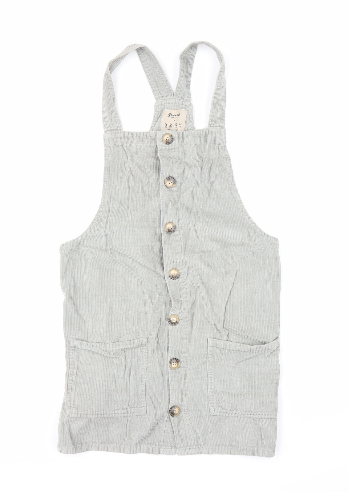Denim Co Womens Grey  Corduroy Pinafore/Dungaree Dress  Size 16