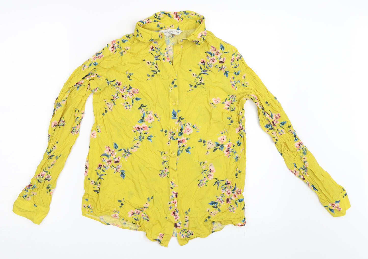 F&F Womens Yellow Floral  Basic Button-Up Size 10