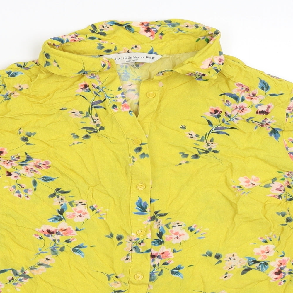F&F Womens Yellow Floral  Basic Button-Up Size 10