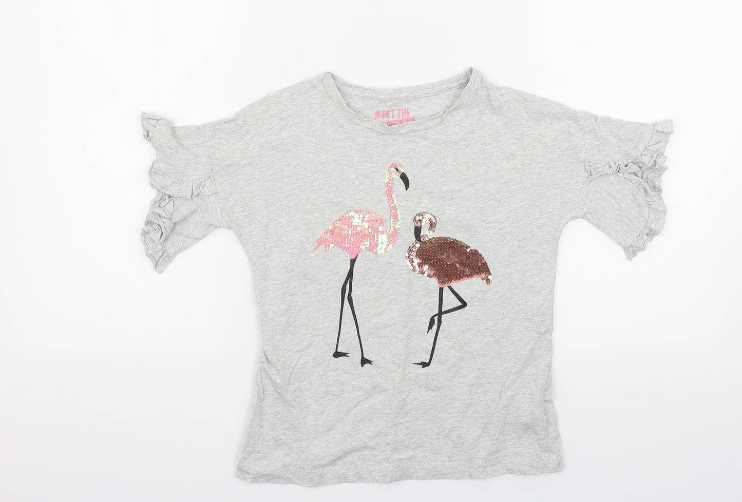 F&F Girls Grey   Basic T-Shirt Size 8-9 Years  - FLAMINGO