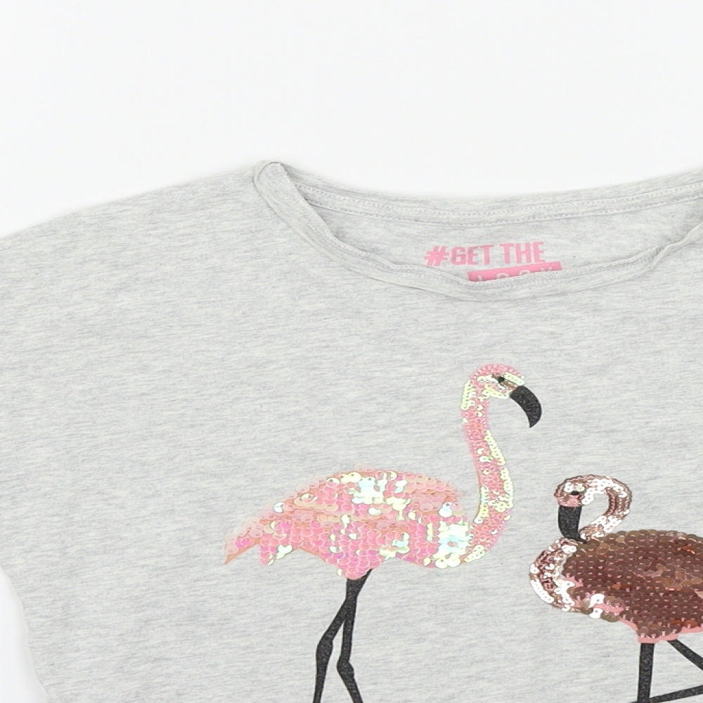 F&F Girls Grey   Basic T-Shirt Size 8-9 Years  - FLAMINGO