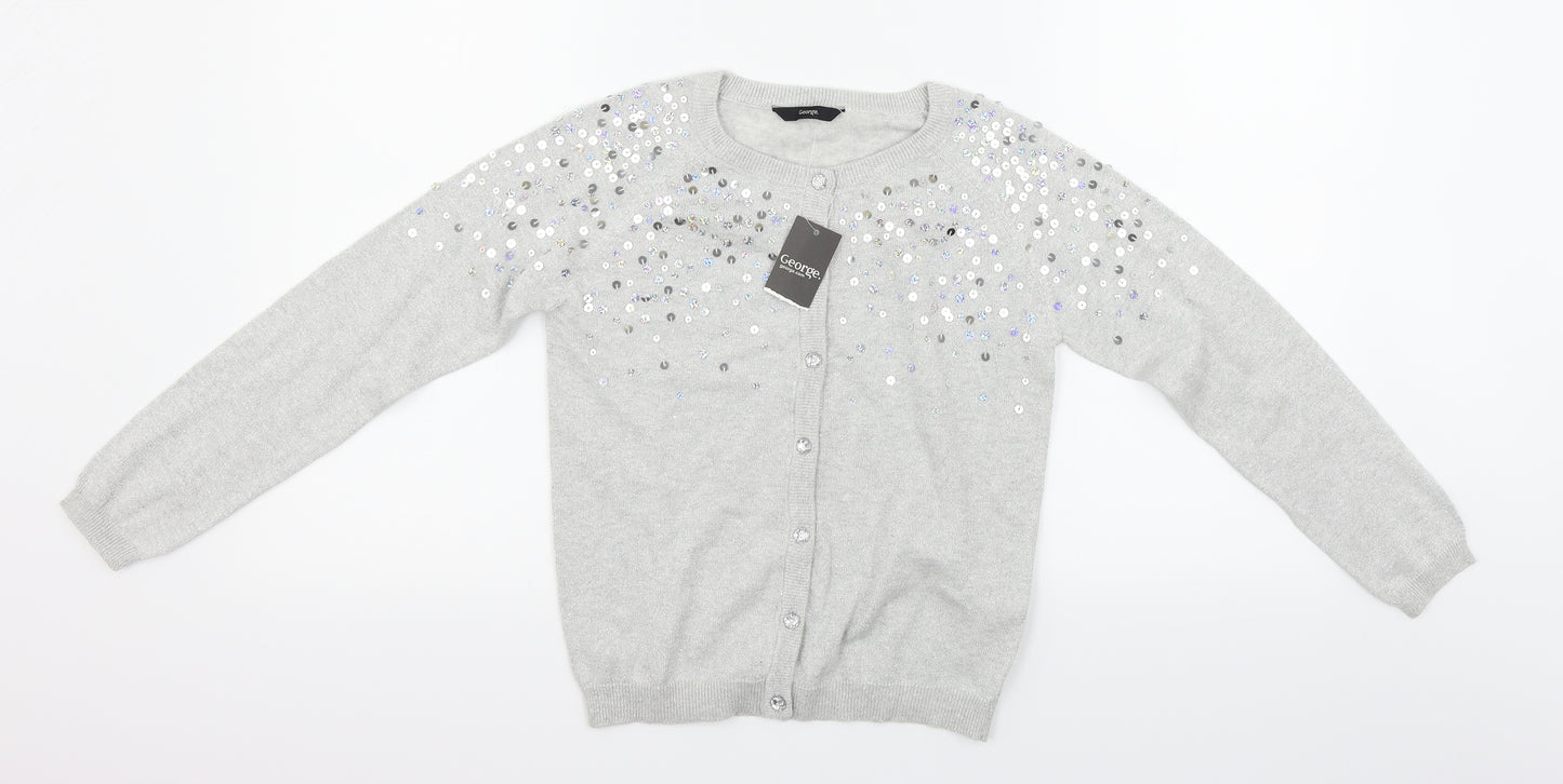 George Girls Grey   Cardigan Jumper Size 10-11 Years  - Sequin detail