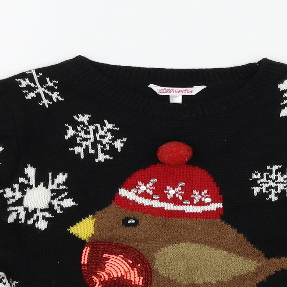 MISS EVIE Girls Black   Pullover Jumper Size 7-8 Years  - christmas robin