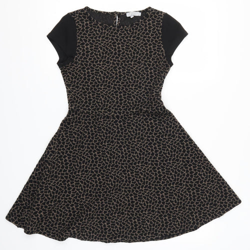 Red Herring Womens Black Animal Print  Skater Dress  Size 10