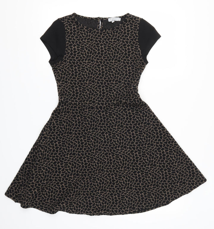 Red Herring Womens Black Animal Print Skater Dress Size 10