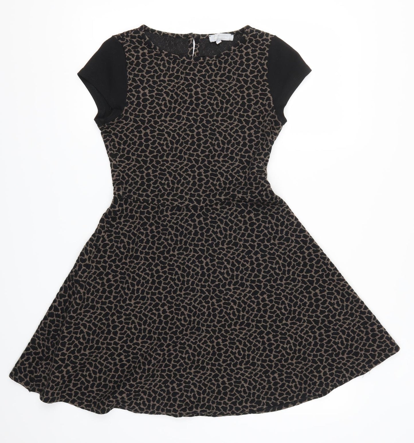 Red Herring Womens Black Animal Print  Skater Dress  Size 10