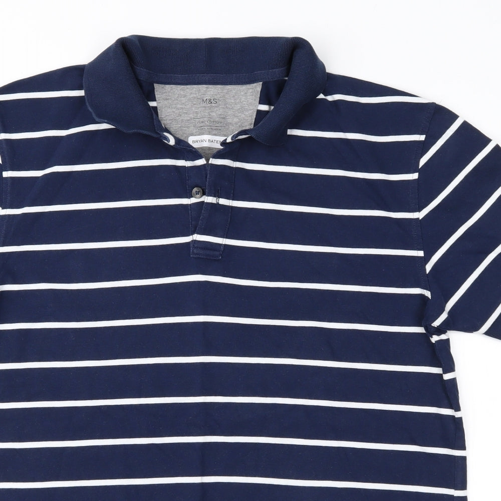 Marks and Spencer Mens Blue Striped Jersey  Polo Size S