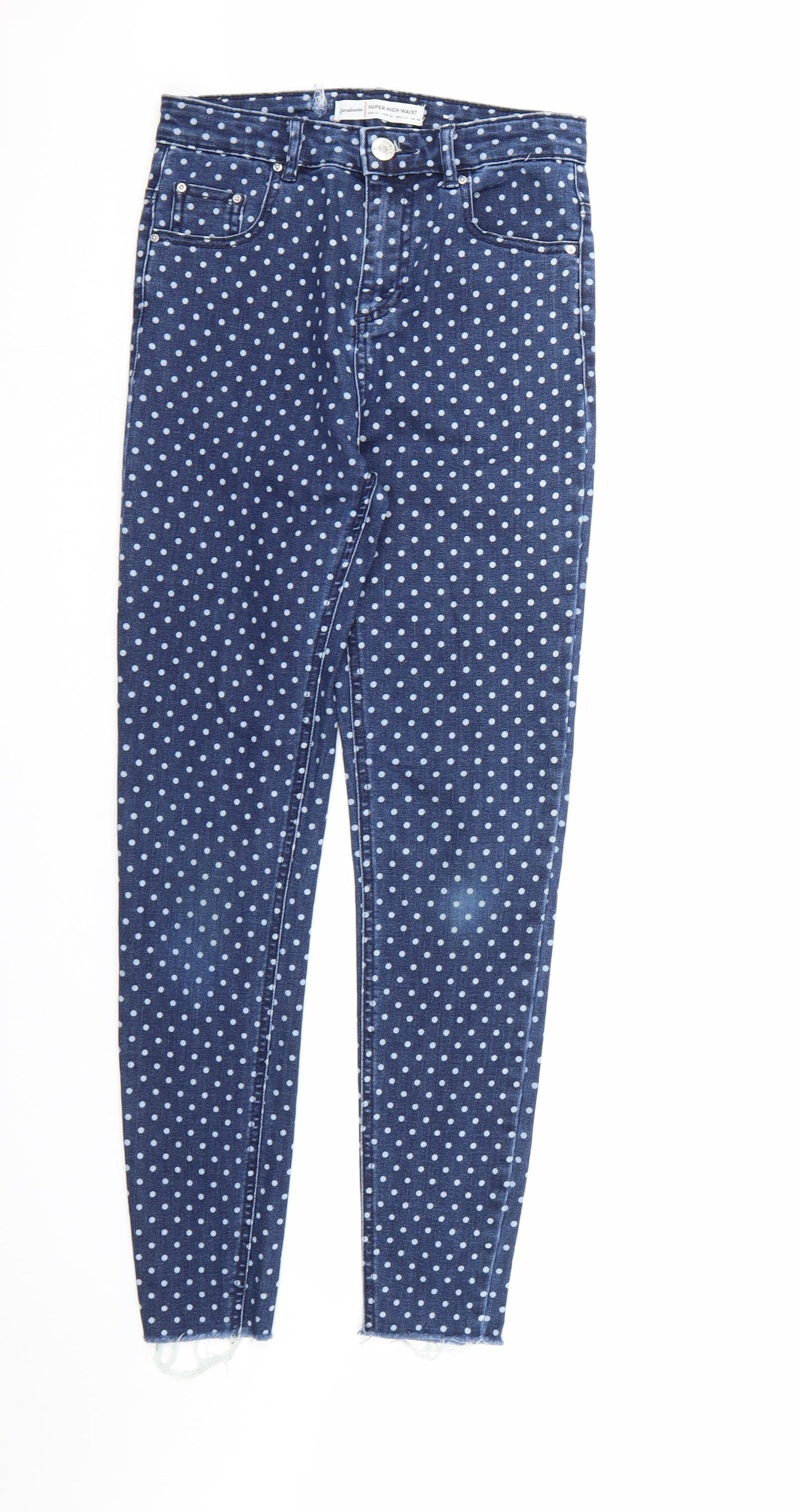 Stradivarius Womens Blue Polka Dot Denim Skinny Jeans Size 6 L26 in