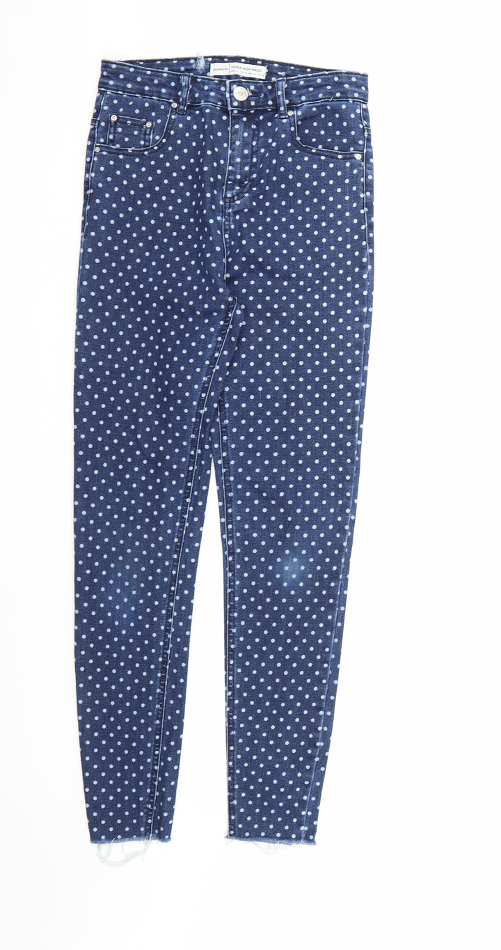 Stradivarius Womens Blue Polka Dot Denim Skinny Jeans Size 6 L26 in
