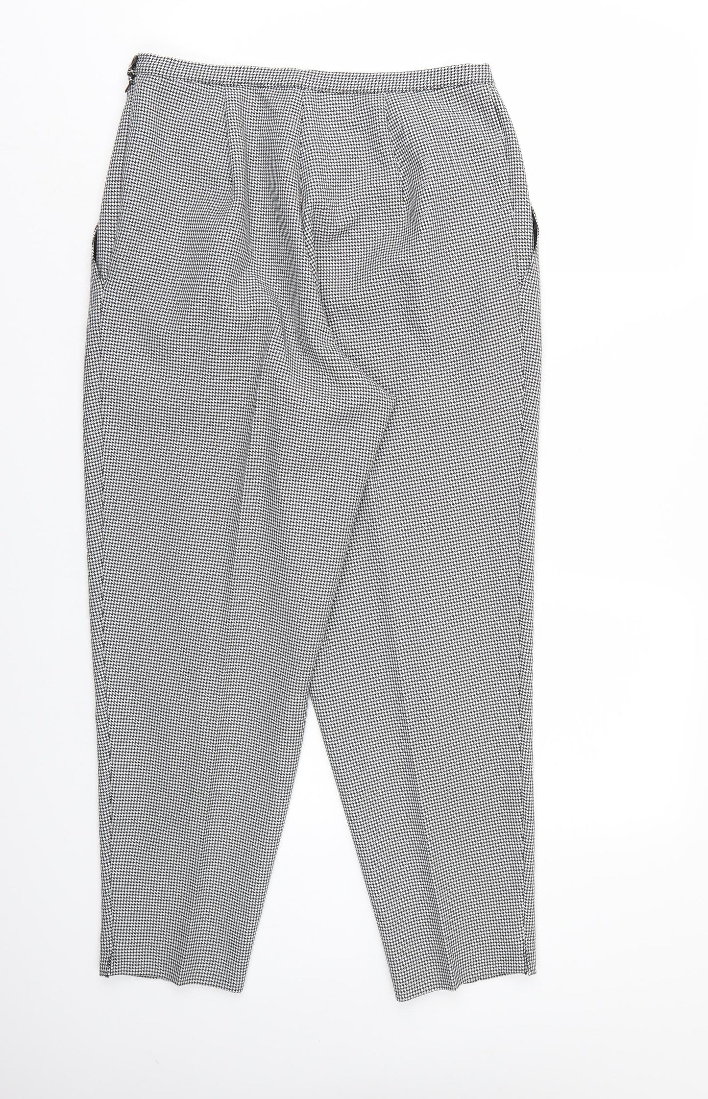 Marks and Spencer Womens White Houndstooth Rayon Trousers  Size 14 L26 in