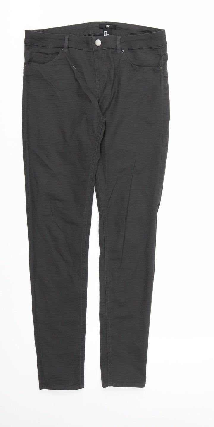 H&M Womens Grey Animal Print Denim Skinny Jeans Size 10 L30 in