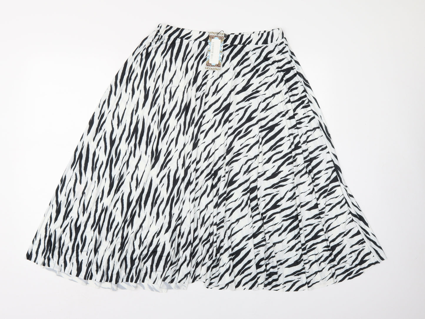 Boohoo Womens White Animal Print  Pleated Skirt Size 12