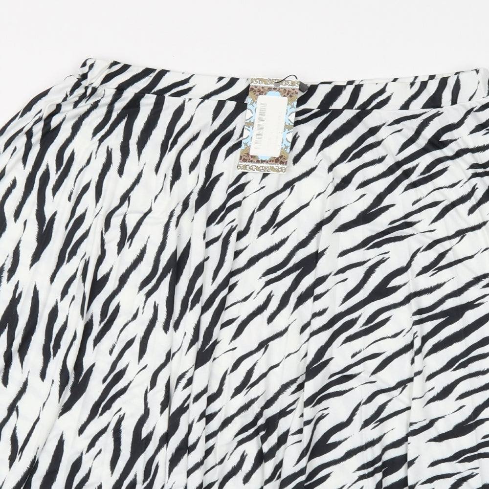 Boohoo Womens White Animal Print  Pleated Skirt Size 12
