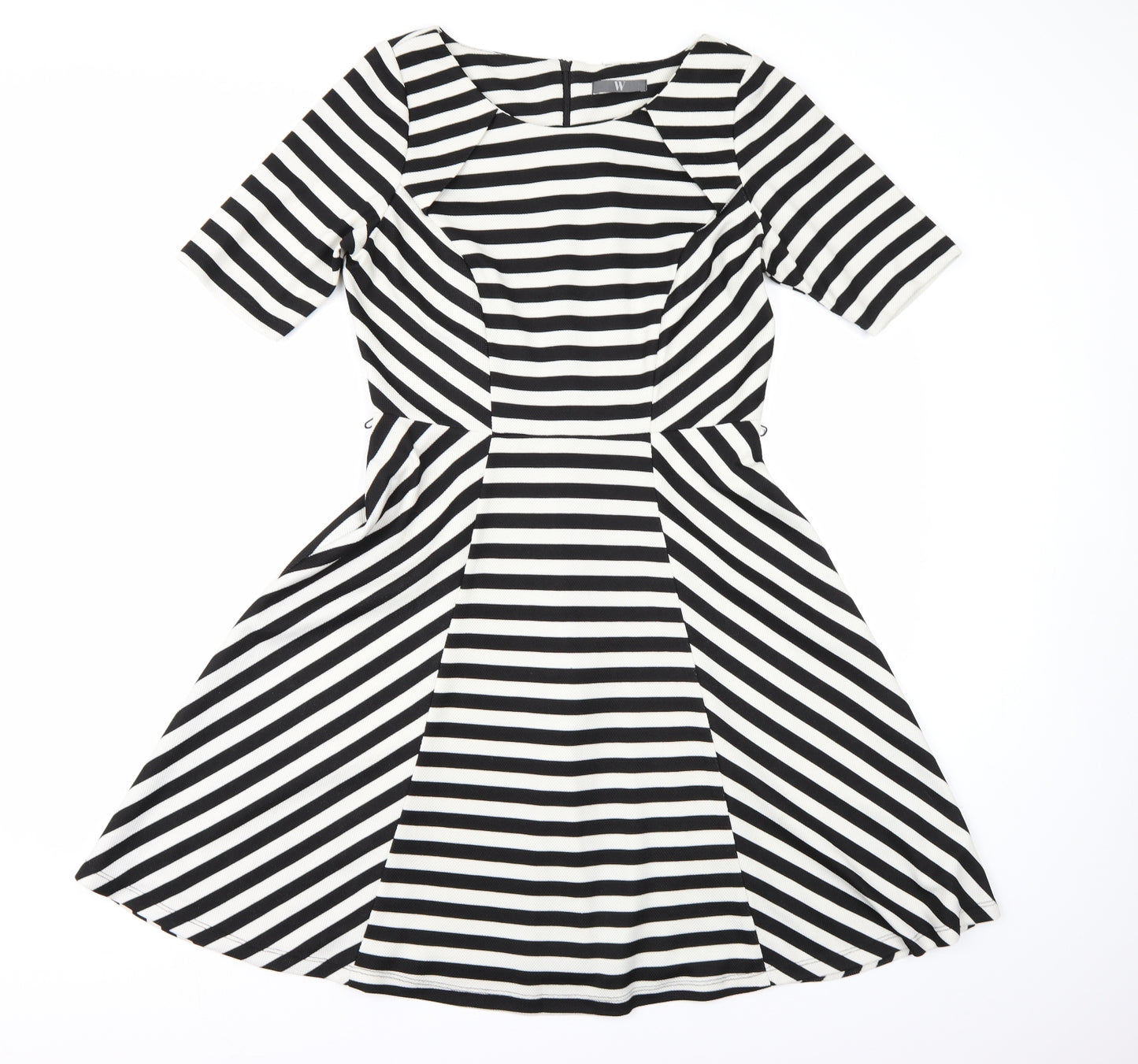 BHS Womens White Striped  Skater Dress  Size 14