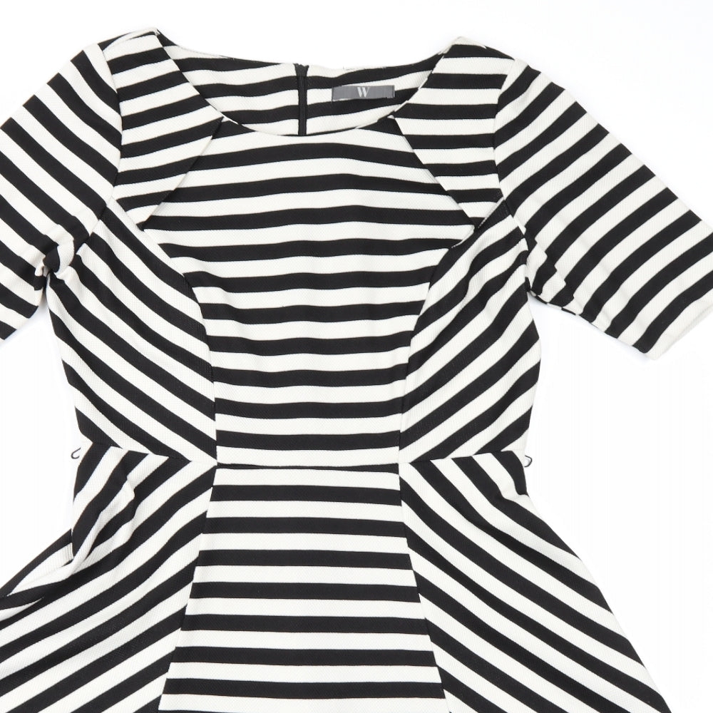 BHS Womens White Striped  Skater Dress  Size 14