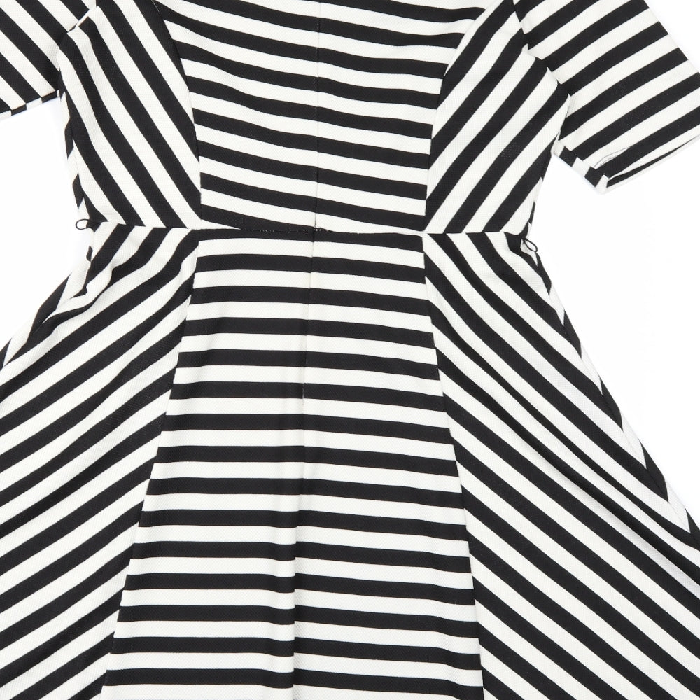 BHS Womens White Striped  Skater Dress  Size 14