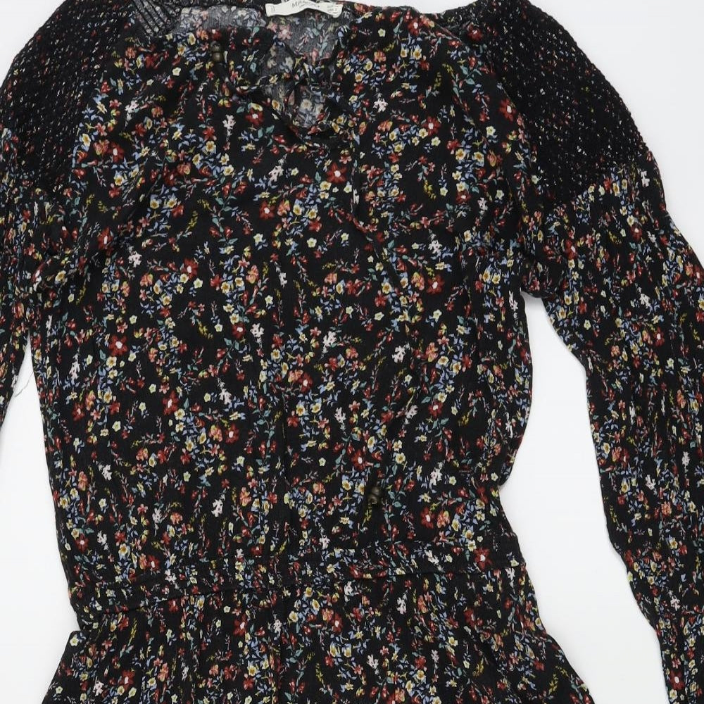 Mango  Womens Black Floral  Basic Blouse Size XS