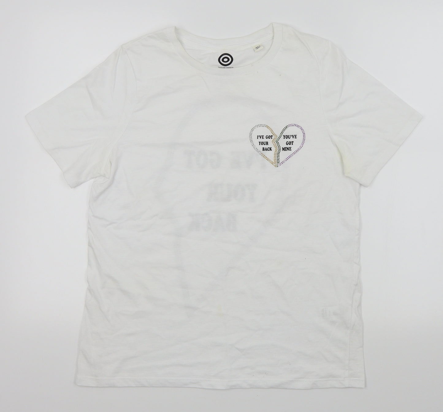 River Island Womens White Colourblock  Basic T-Shirt Size 12  - Love heart