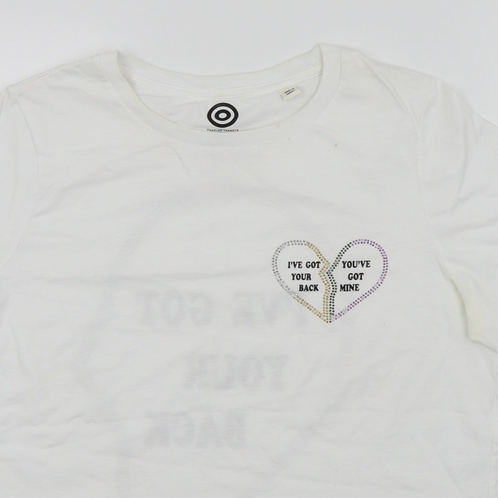 River Island Womens White Colourblock  Basic T-Shirt Size 12  - Love heart