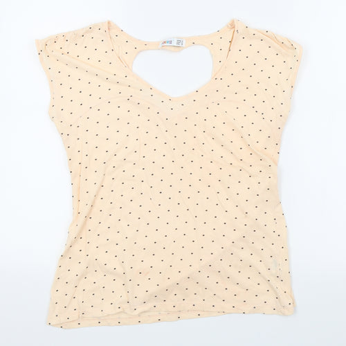 DENIM CO Womens Orange Polka Dot  Basic T-Shirt Size 14