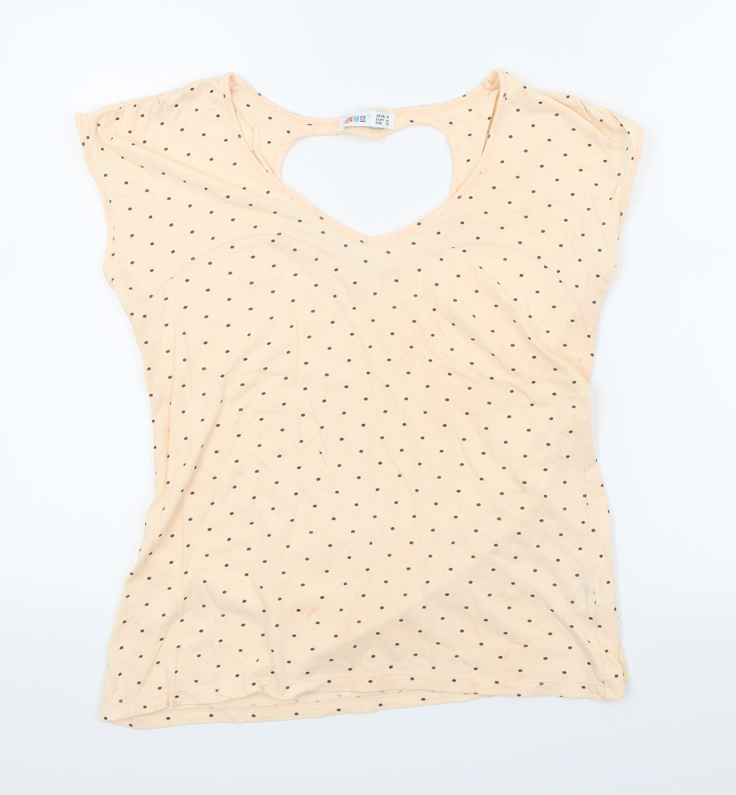 DENIM CO Womens Orange Polka Dot  Basic T-Shirt Size 14