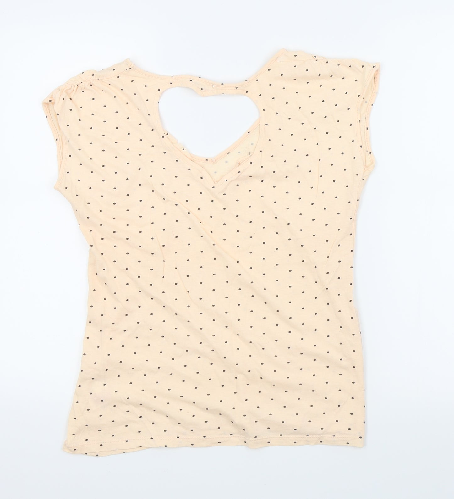 DENIM CO Womens Orange Polka Dot  Basic T-Shirt Size 14