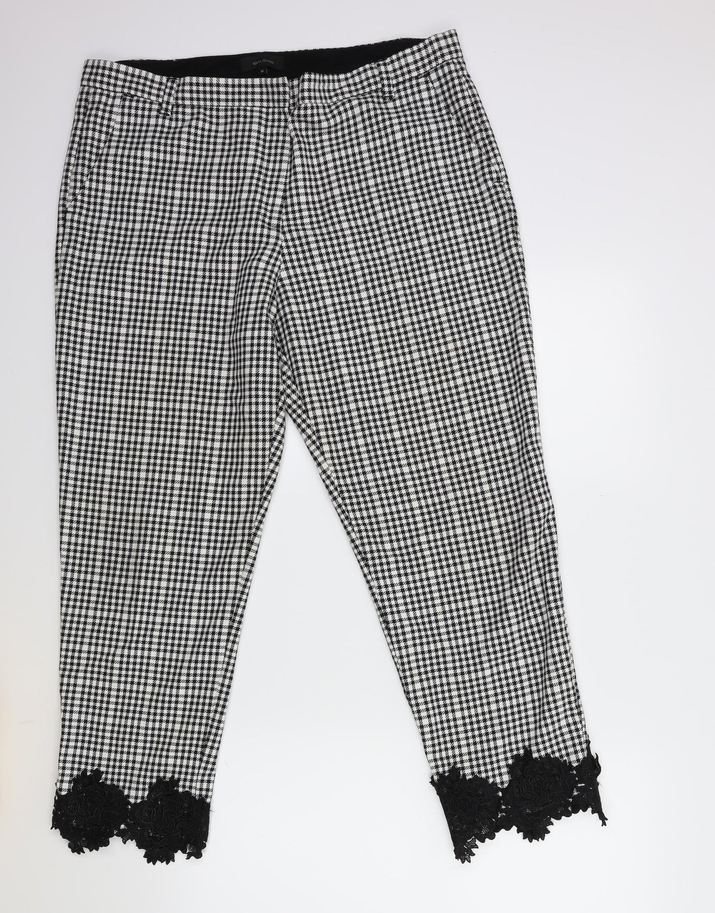 River Island Womens Black Check  Trousers  Size 16 L27 in