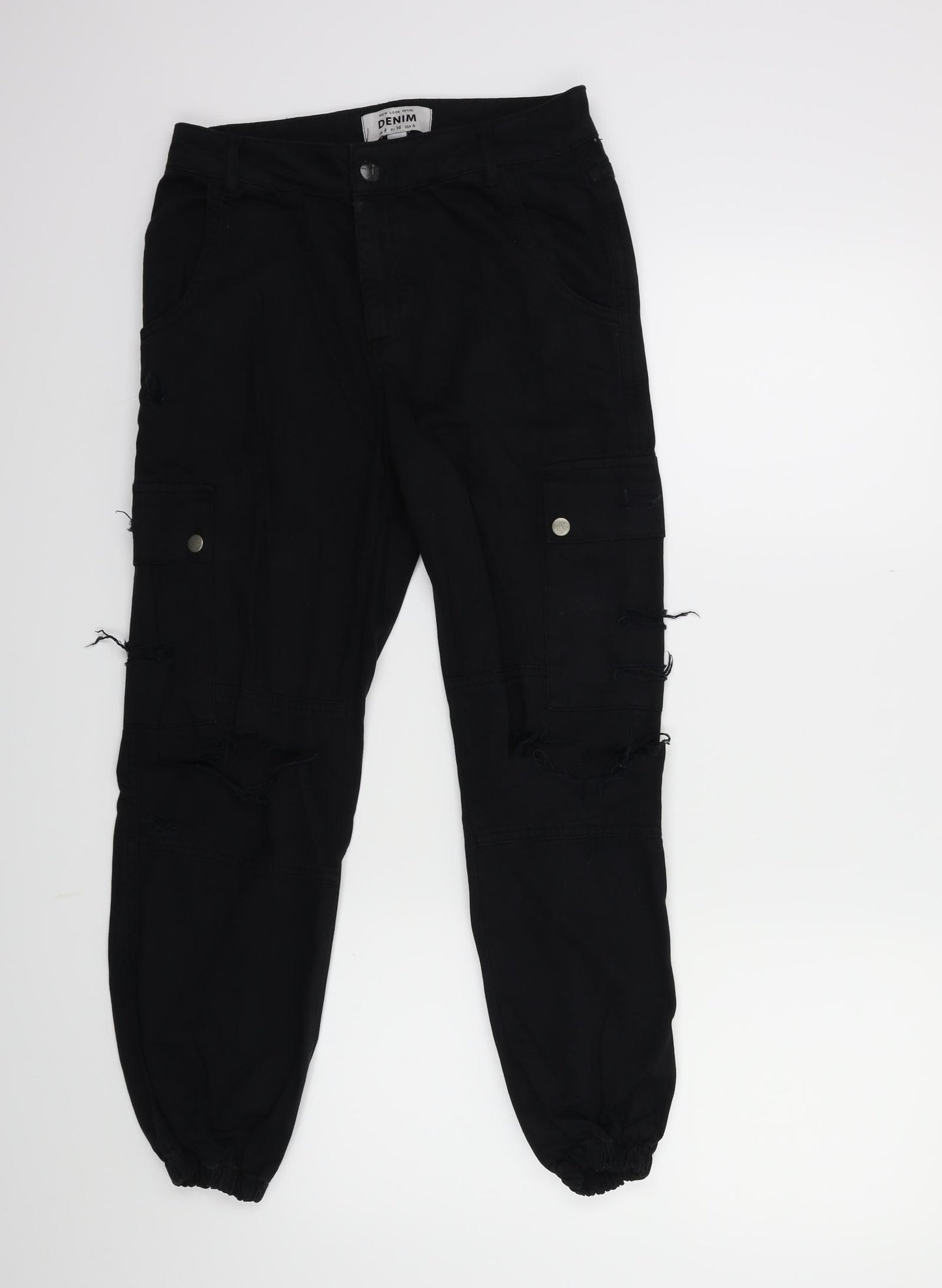 New Look Womens Black   Cargo Trousers Size 8 L28 in - distressed