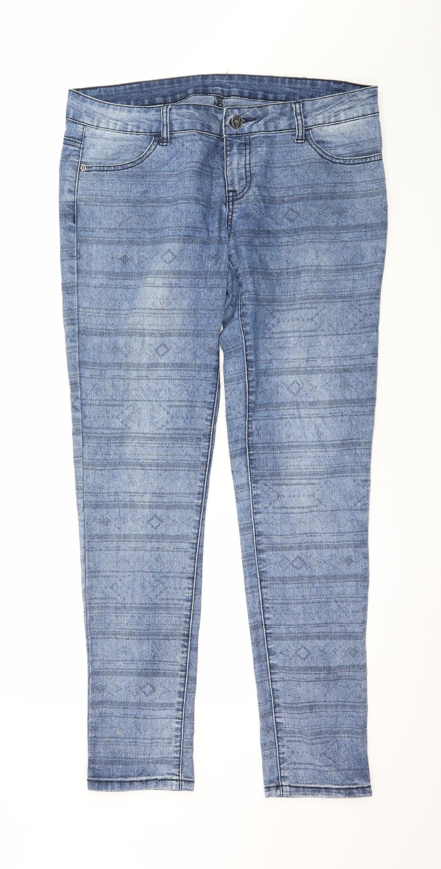 C&A Womens Blue Striped Denim Skinny Jeans Size 14 L31 in