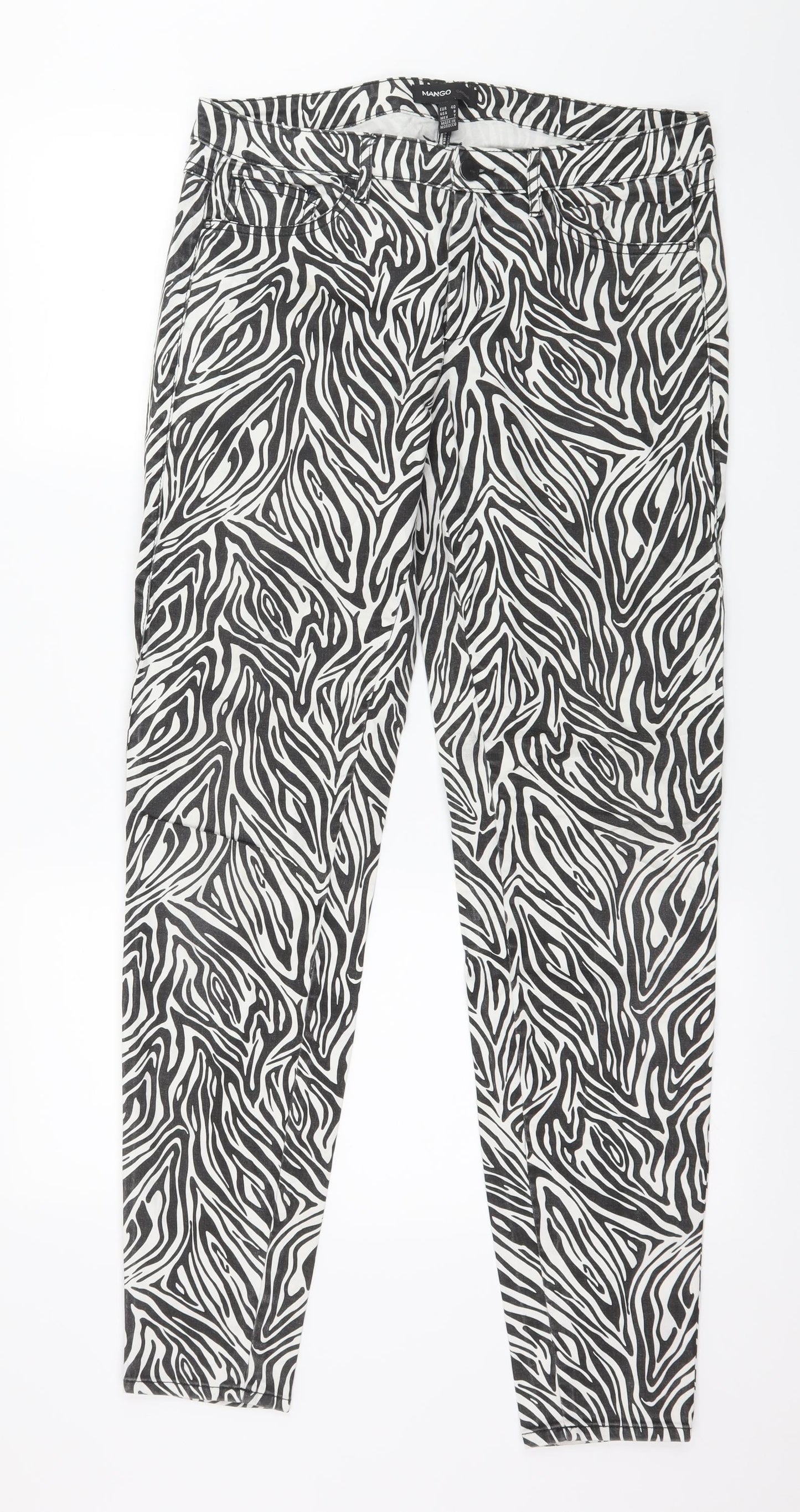 Mango Womens Black Animal Print Denim Skinny Jeans Size 12 L31 in