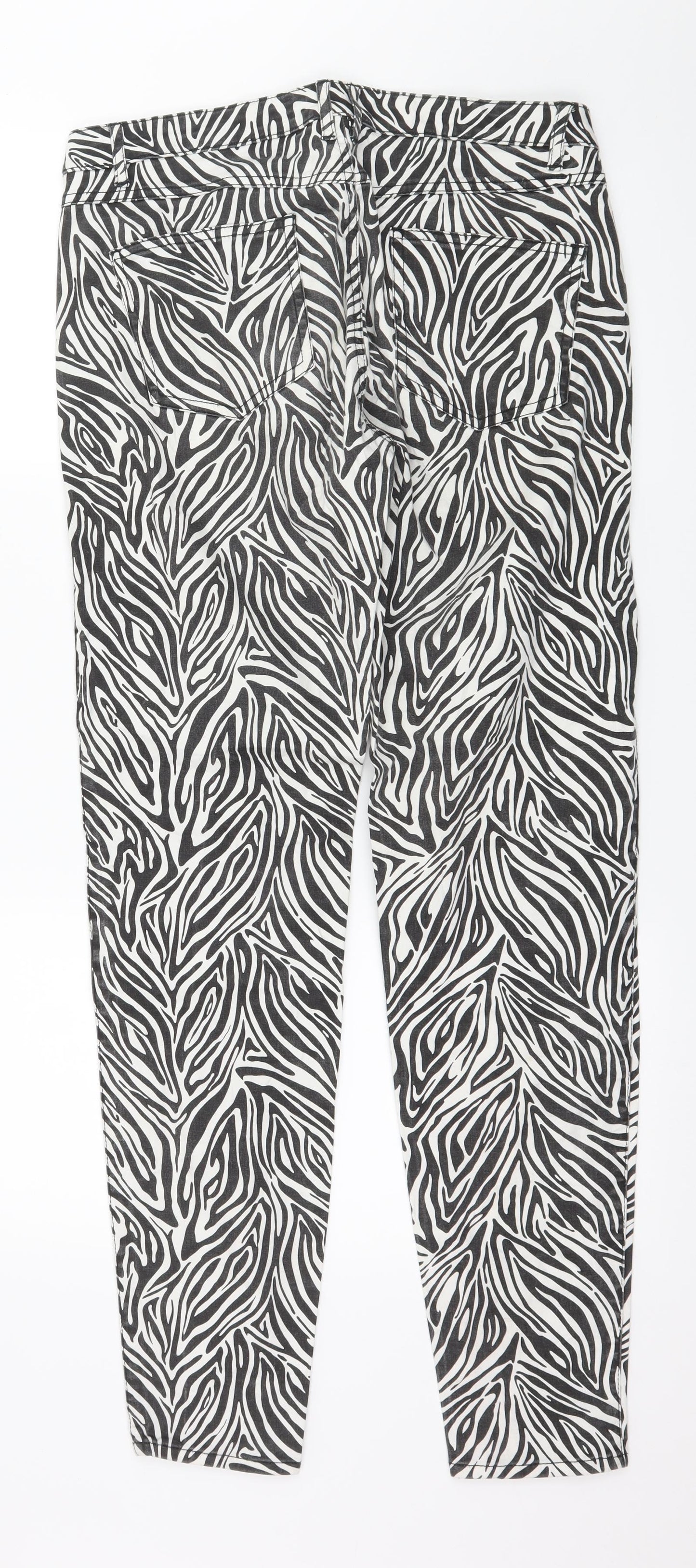 Mango Womens Black Animal Print Denim Skinny Jeans Size 12 L31 in