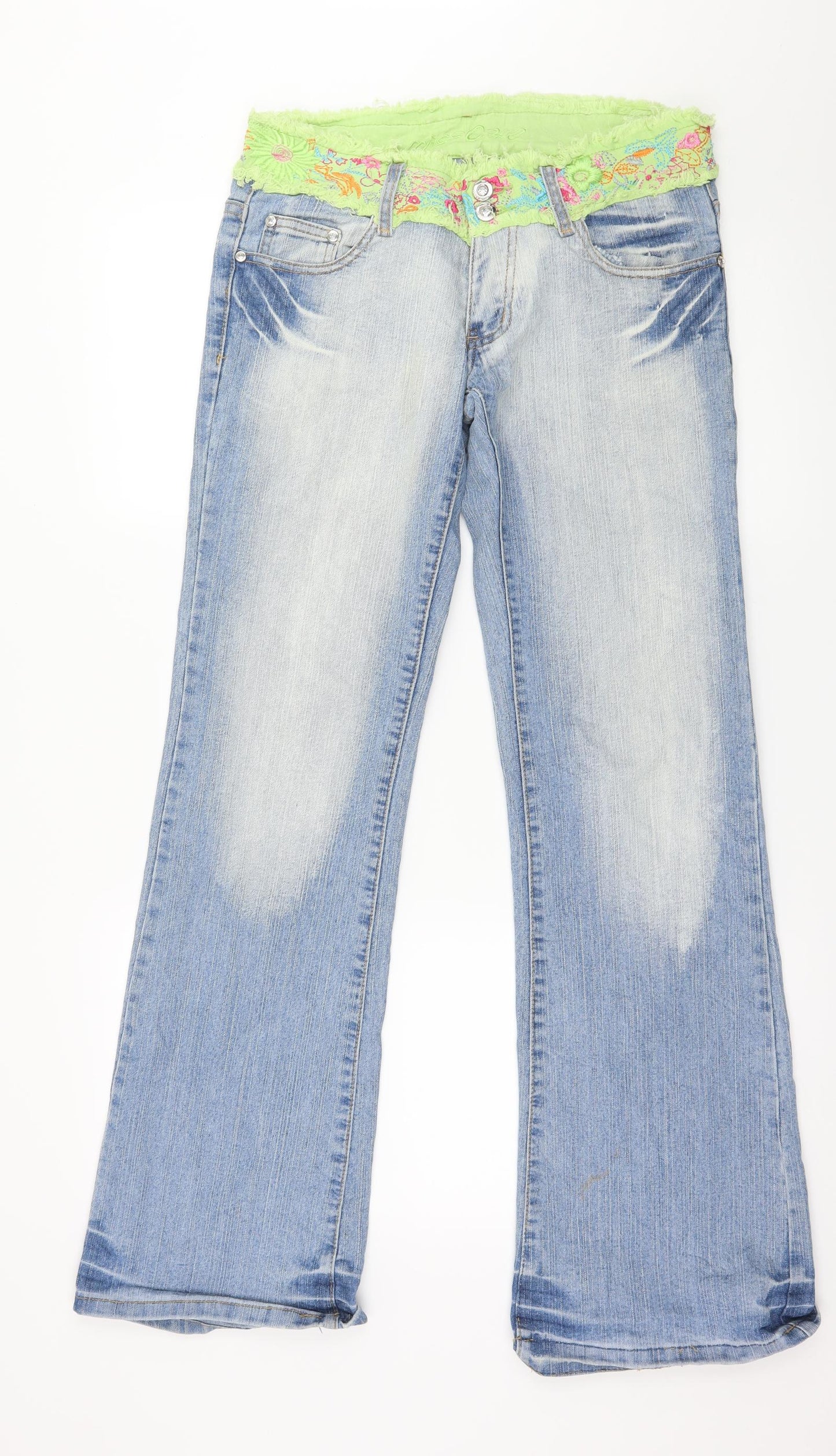 M&C Womens Black Floral Denim Straight Jeans Size 12 L31 in