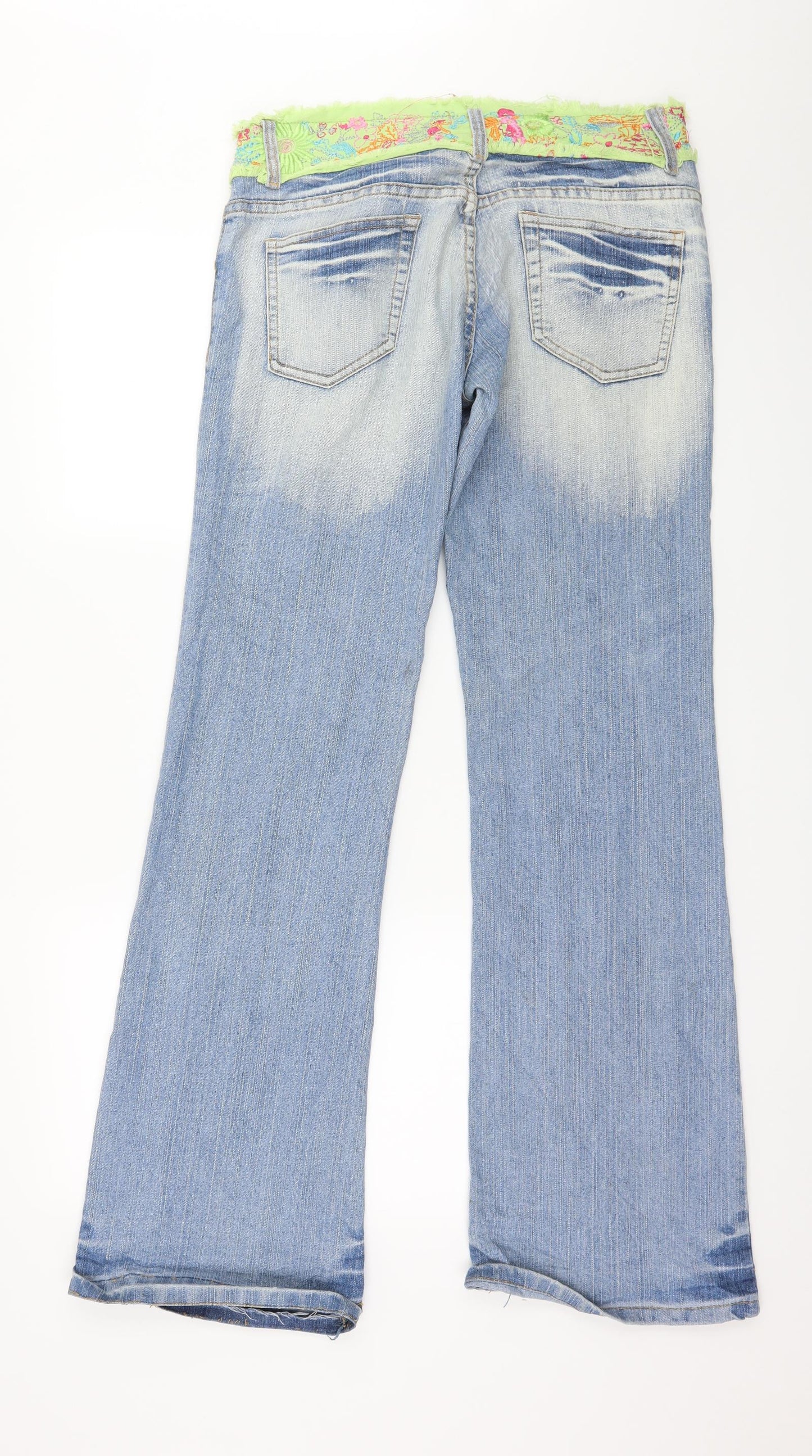 M&C Womens Black Floral Denim Straight Jeans Size 12 L31 in