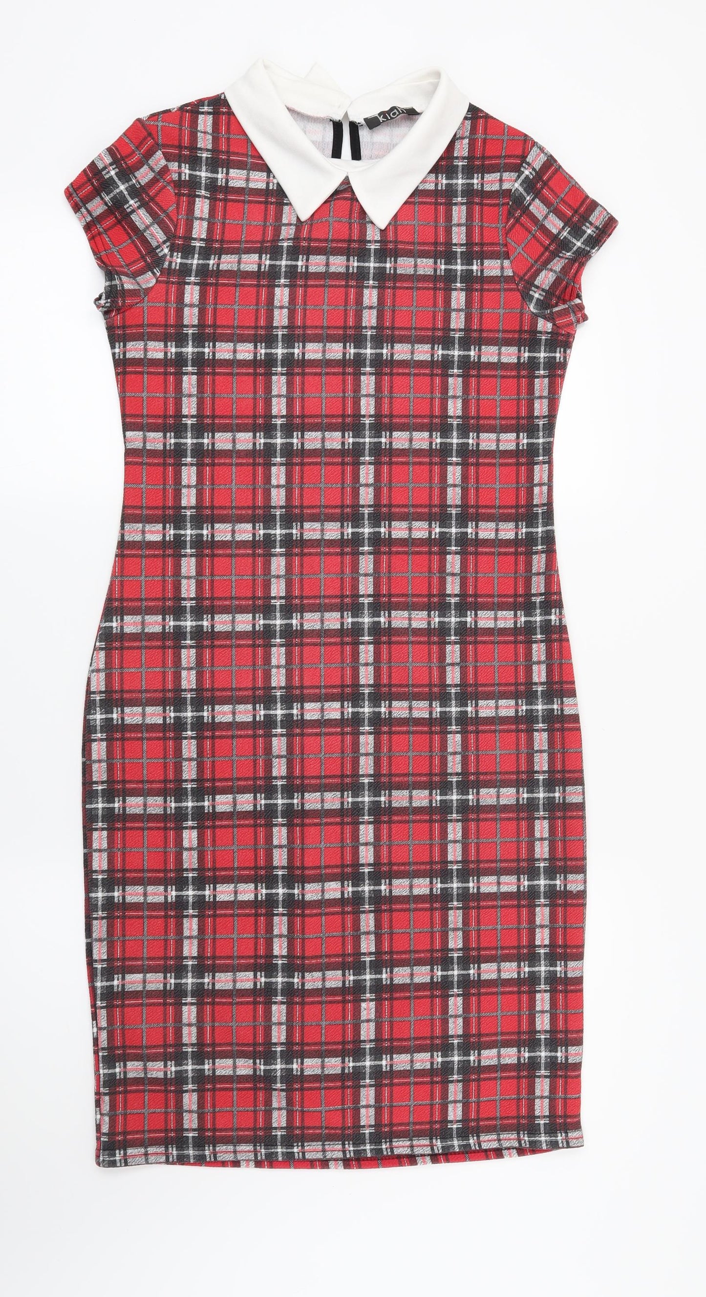 Preworn Womens Red Check Rayon Shift  Size 14